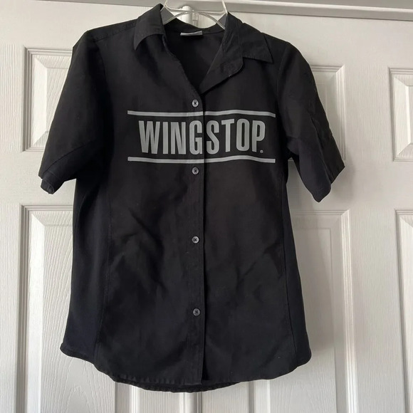 Wingstop Button Up Shirt XS Spellout Workwear Uniform Chicken Wings Stretch - Picture 1 of 9